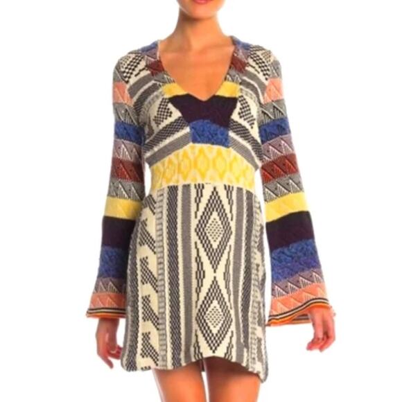 Free People Womens Patchwork Sweater Dress Size M - Picture 2 of 3